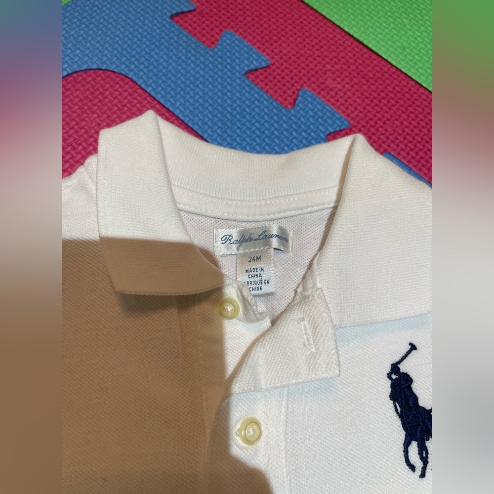 Ralph Lauren Kids White Polo Shirt with Navy Logo - Picture 2 of 2
